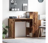 SKTQYQO Bureau d'écriture industriel en bois ingénié avec finition texturée et trois étagères intégrées, marron, design robuste pour bureau domestique ou étude,
