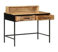 SKTQYQO Bureau d'ordinateur en bois massif de bouleau et acier avec 2 tiroirs, design rustique industriel moderne, pour bureau, maison, 120 x 60 cm, finition naturelle, couleur