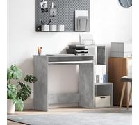 SKTQYQO Bureau gris ciment avec tiroir et étagères pour bureau à domicile, design industriel compact en MDF solide avec finition mate et surface de travail large