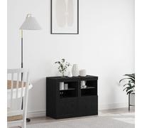 SKTQYQO Cabinets latéraux avec lumières LED 2 pièces chêne noir 41 x 37 x 67 cm, Buffet moderne avec étagères en verre trempé pour salon, construction durable et éclairage intégré