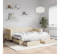 SKTQYQO Canapé-lit extractible avec tiroirs crème, structure lit d'hôtel, lit multifonction adapté pour hôtel et studios 90 x 200 cm en tissu