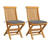SKTQYQO Chaise de jardin pliante en bois massif teck avec coussin gris, design simple et léger pour l'extérieur, assise confortable et facile à nettoyer, lot de 2