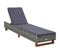 SKTQYQO Chaise longue avec coussin en polyrotin gris, fauteuil inclinable extérieur avec dossier réglable et structure stable. Profitez de la détente en plein air avec ce confortable