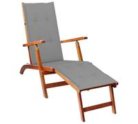 SKTQYQO Chaise longue d'extérieur en bois massif d'acacia avec repose-pieds réglable et coussin gris pour jardin et patio - 3 positions ergonomiques, résistante aux intempéries