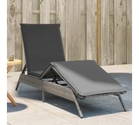 SKTQYQO Chaise longue en polyrotin gris avec coussin amovible, dossier réglable 4 positions et repose-pieds 3 positions, structure en acier peint, idéale pour se détendre
