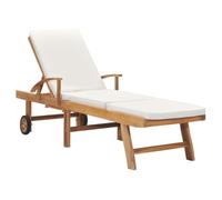 SKTQYQO Chaise longue en teck massif avec coussin crème, dossier réglable et table coulissante pour jardin et piscine, ce lit classique en bois de teck massif