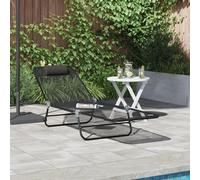 SKTQYQO Chaise longue pliante avec appui-tête et accoudoirs réglables en tissu textile textile noir pour l'extérieur, structure en acier robuste, mécanisme de fermeture facile,