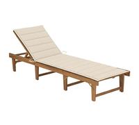 SKTQYQO Chaise longue pliante en bois massif d'acacia avec coussin réglable et design rustique pour l'extérieur, ce lit de soleil pliable, fabriqué en robuste