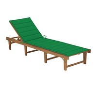 SKTQYQO Chaise longue pliante en bois massif d'acacia avec coussin vert réglable et imperméable pour l'extérieur, cette chaise longue pliante en bois massif