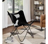 SKTQYQO Chaise papillon noire et blanche en cuir véritable de vache vintage avec structure en fer peint en poudre, design ergonomique incurvé pour un maximum de confort et de stabilité