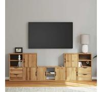 SKTQYQO Ensemble complet meuble TV en bois massif de pin ODDA avec 2 buffets et 2 casiers latéraux, grand récipient pour objets, design modulaire pour salon,