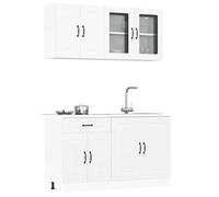 SKTQYQO Ensemble de meubles de cuisine 4 pièces Kalmar en bois multicouche blanc avec portes en verre, meuble de base évier et armoires murales, design compact pour optimisation de l'espace, matériau