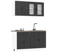 SKTQYQO Ensemble de meubles de cuisine 4 pièces Kalmar noir en bois multicouche avec portes en verre et pieds réglables pour optimisation de l'espace et stockage étendu Cet ensemble de meubles
