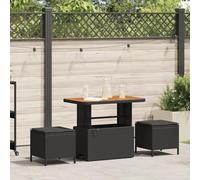SKTQYQO Ensemble de salle à manger de jardin 3 pièces avec coussins en rotin synthétique noir Acacia Ensemble extérieur Mobilier de terrasse Convient pour balcons