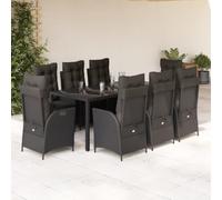 SKTQYQO Ensemble de salle à manger de jardin 9 pièces avec coussins noir en polyrotin ensemble extérieur Ensemble de balcon adapté pour les cours et les terrasses