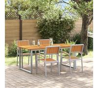 SKTQYQO Ensemble de salle à manger jardin 5 pièces gris avec table et chaises en acier et bois d'acacia pour extérieur - Ensemble complet pour 4 personnes avec structure robuste et design moderne