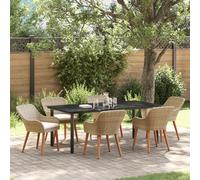 SKTQYQO Ensemble de salle à manger jardin 7 pièces beige en polyrotin avec table rectangulaire et six chaises confortables pour l'extérieur, durable et résistant aux rayons solaires, idéal pour patio