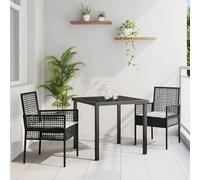 SKTQYQO Ensemble de salle à manger pour jardin 3 pièces avec coussins gris clair en rotin synthétique et table carrée pour extérieur, durable et empilable pour patio balcon avec structure