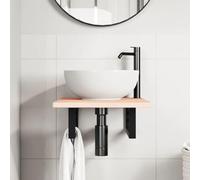 SKTQYQO Étagère lavabo suspendu 40 x 60 x 2 cm en acier noir | Bois massif de chêne non traité, support rectangulaire, charge maximale 100 kg, 2 supports inclus
