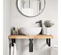 SKTQYQO Étagère murale pour lavabo en acier acacia 80 x 40 cm | Bois massif non traité, support rectangulaire noir, 2 trous de montage, charge maximale : 100 kg