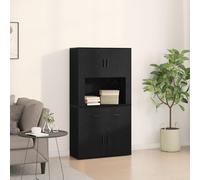 SKTQYQO Highboard en chêne noir 80 x 33 x 150 cm, bois ingénié avec finition texturée, 4 portes pour stockage, design moderne et robuste pour salon ou salle à manger,