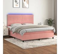 SKTQYQO Lit à ressorts avec matelas et LED Rose Structure de lit pour hôtel Structure de lit pour chambres d'hôtel et d'études 180 x 200 cm en velours