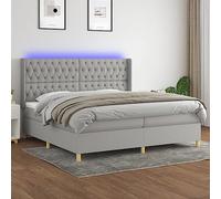 SKTQYQO Lit à ressorts Matelas et LED Gris Clair Structure de lit multifonction Lit multifonction Convient pour hôtel et études 200 x 200 cm Tissu