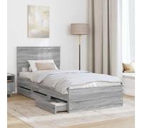 SKTQYQO Lit avec tiroirs gris sonoma 90 x 190 cm | Bois d'ingénierie, 6 tiroirs cachés, structure à lamelles, pieds carrés, nettoyage facile
