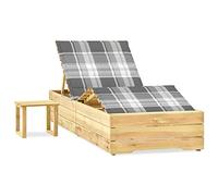 SKTQYQO Lit de jardin avec table et coussin en bois de pin imprégné, dossier réglable pour détente en plein air, ensemble complet pour terrasse