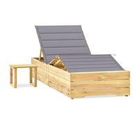 SKTQYQO Lit de jardin en bois de pin imprégné avec table et coussin gris réglable, salon relax pour extérieur, meubles de terrasse durables Le titre généré (160)