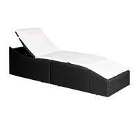 SKTQYQO Lit de jardin pliable en polyrotin noir avec coussin amovible et réglable, fauteuil relax pour extérieur avec structure en acier durable et imperméable, facile