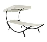 SKTQYQO Lit d'extérieur simple avec auvent et coussin blanc crème, tissu Oxford imperméable et cadre en acier pour jardin, patio, plage | montage et design faciles