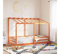 SKTQYQO Lit enfant avec toit marron cire, lit multifonction, structure de lit polyvalent, convient pour les hôtels et les studios, 100 x 200 cm, pin massif