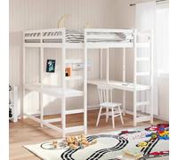 SKTQYQO Lit mezzanine Bureau et Escalier Blanc Lit Multifonction Structure lit d'hôtel Convient pour les hôtels et les studios 140 x 200 cm Massif Pino