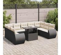 SKTQYQO Lot de 10 canapés de jardin avec coussins en rotin polyrotin noir