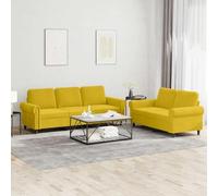 SKTQYQO Lot de 2 canapés avec coussins jaune en velours doux, canapé 2 et 3 places avec structure robuste en contreplaqué et métal, rembourrage en mousse pour assise confortable,