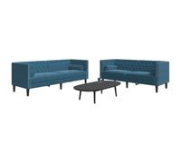 SKTQYQO Lot de 2 canapés Chesterfield avec coussins en velours bleu, canapé 2 et 3 places avec 4 coussins de soutien, tissu doux et structure stable pour le salon