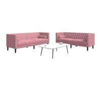SKTQYQO Lot de 2 canapés Chesterfield avec coussins en velours rose, canapé 2 et 3 places avec accoudoirs et dossier capitonné, tissu doux et confortable pour salon, 4 coussins