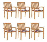 SKTQYQO Lot de 2 chaises de jardin empilables en bois de teck massif avec coussins, design à lattes pour extérieur, meubles de patio et salle à manger, faciles à nettoyer et à économiser