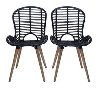 SKTQYQO Lot de 2 chaises de salle à manger noires en rotin naturel avec pieds en bois pour cuisine et salon, design vintage et résistant à l'eau, faciles à nettoyer et à assembler
