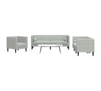 SKTQYQO Lot de 3 canapés Chesterfield avec 4 coussins gris clair, velours, modulable salon avec structure en bois massif et rembourrage en mousse, canapé 2 et 3 places
