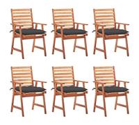 SKTQYQO Lot de 6 chaises de jardin en bois d'acacia massif avec coussins imperméables anthracite, pour extérieur, table de salle à manger, terrasse, design contemporain à lattes rustique,