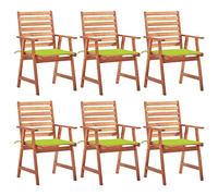 SKTQYQO Lot de 6 chaises de jardin en bois d'acacia massif avec coussins imperméables verts, design contemporain à lattes pour extérieur, idéal pour terrasse et salle à manger