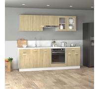 SKTQYQO Lot de 8 meubles de cuisine Lyon chêne Sonoma en aggloméré avec grand espace de stockage et montage mural, meuble de cuisine durable avec plateau robuste et facile