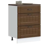 SKTQYQO Lucca Meuble de cuisine en chêne marron en bois multicouche aggloméré avec 4 tiroirs spacieux et pieds réglables pour optimiser l'espace et le stockage de cuisine