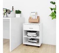 SKTQYQO Meuble avec roulettes blanc 46 x 36 x 59 cm en bois multicouche, meuble avec roulettes pour bureau, meuble pour imprimante et documents, 4 roues dont 2 verrouillables, structure