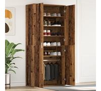 SKTQYQO Meuble pour chaussures bois ancien 80 x 39 x 180 cm avec 4 étagères et 2 portes en bois ingénié et massif de récupération pour organisation et stockage rustique pour intérieur