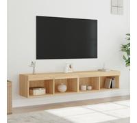 SKTQYQO Meuble TV avec lumières LED RVB, 2 unités de rangement en bois multicouche chêne Sonoma 80 x 30 x 30 cm, montage mural pour optimisation de l'espace, grande étagère