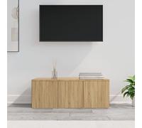 SKTQYQO Meuble TV classique en bois multicouche avec 3 tiroirs robuste, meuble TV design pratique et à la mode, pour salon, couleur chêne Sonoma, dimensions