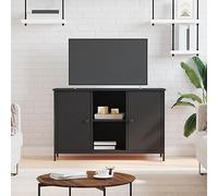 SKTQYQO Meuble TV classique en bois multicouche avec portes et étagères ouvertes, couleur noir, 100 x 35 x 65 cm, design industriel avec pieds en fer, idéal pour le salon